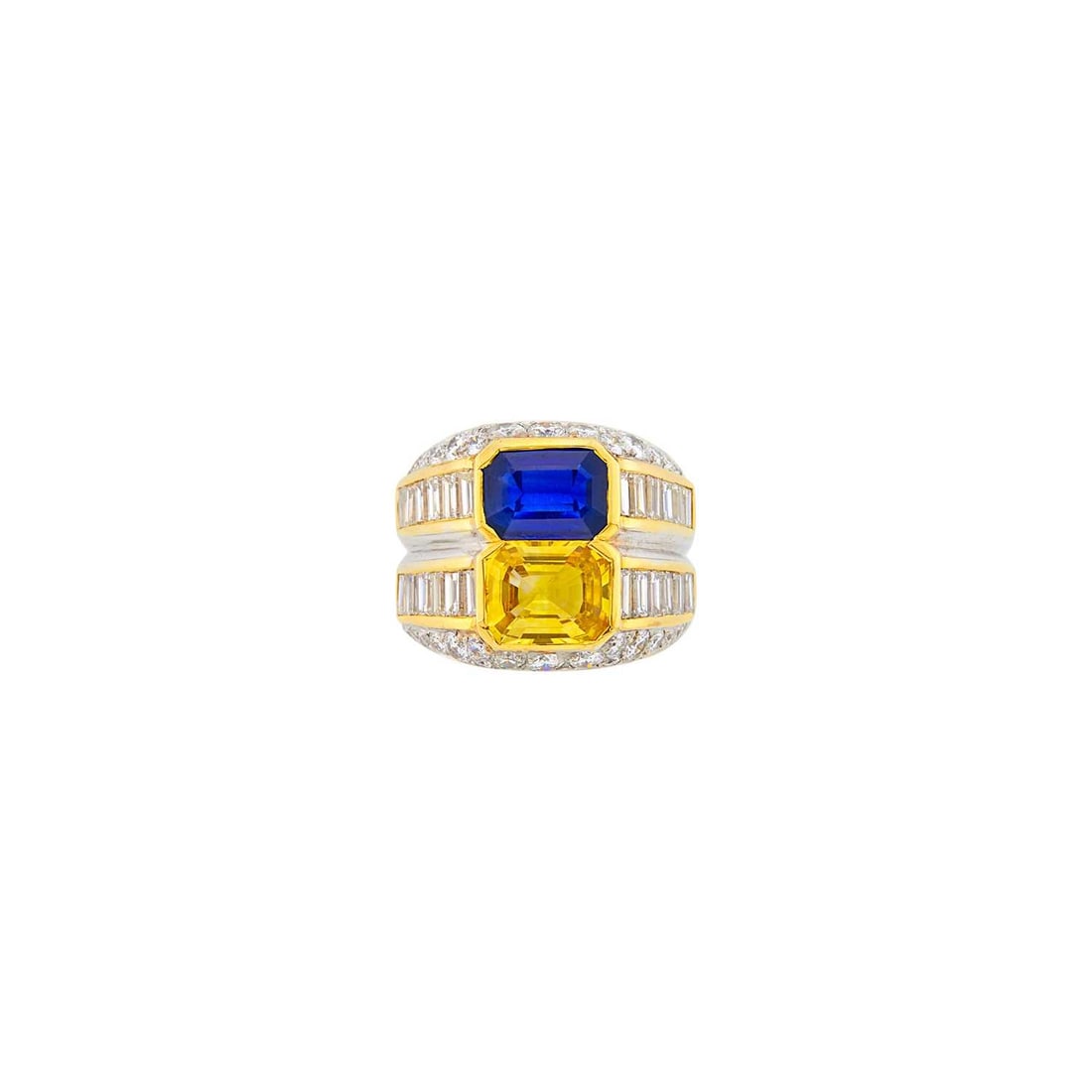 Two-Color Gold, Multicolored Sapphire and Diamond Double Band Ring (1 of 2)