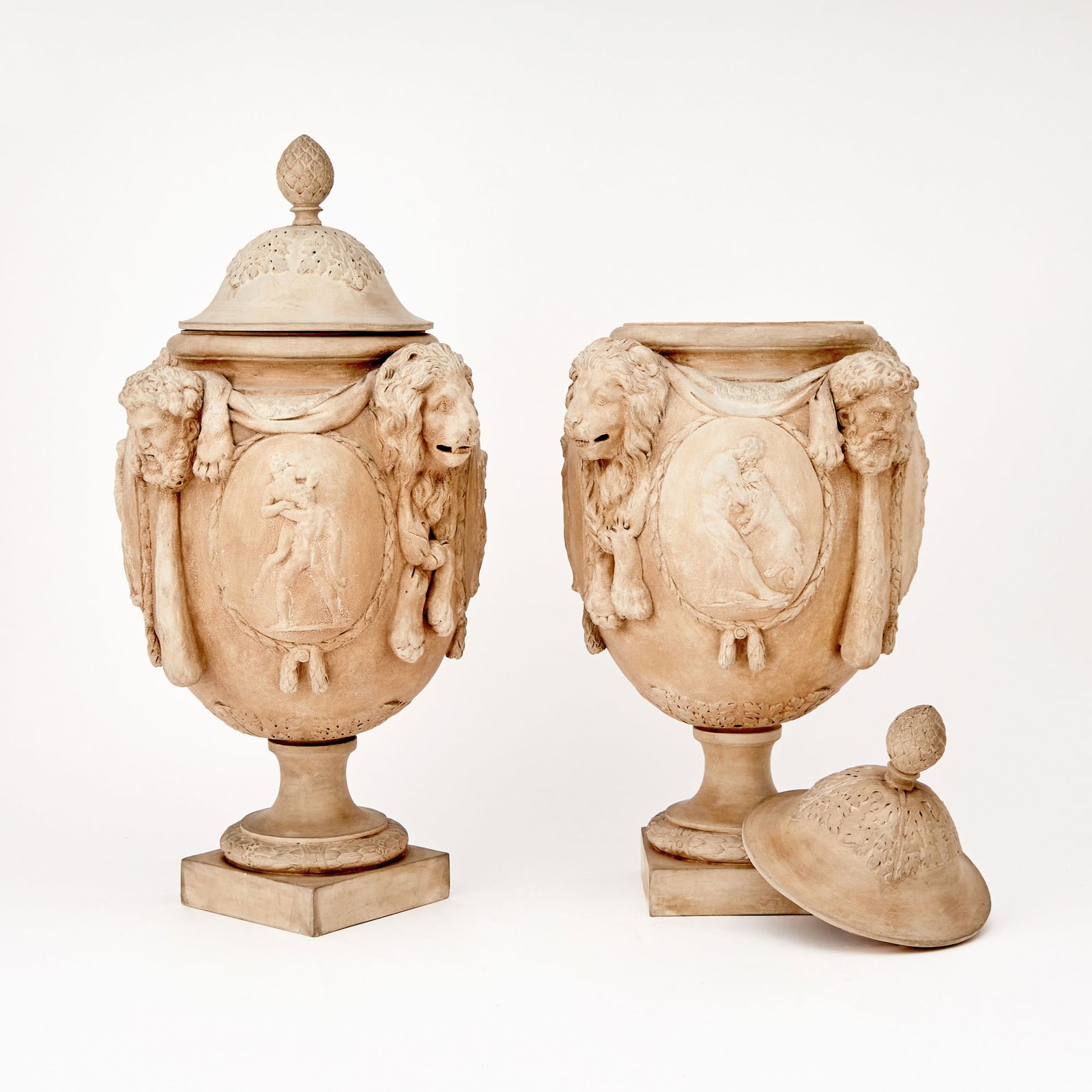 Pair of Neoclassical Style Terracotta Covered Vases (1 of 4)