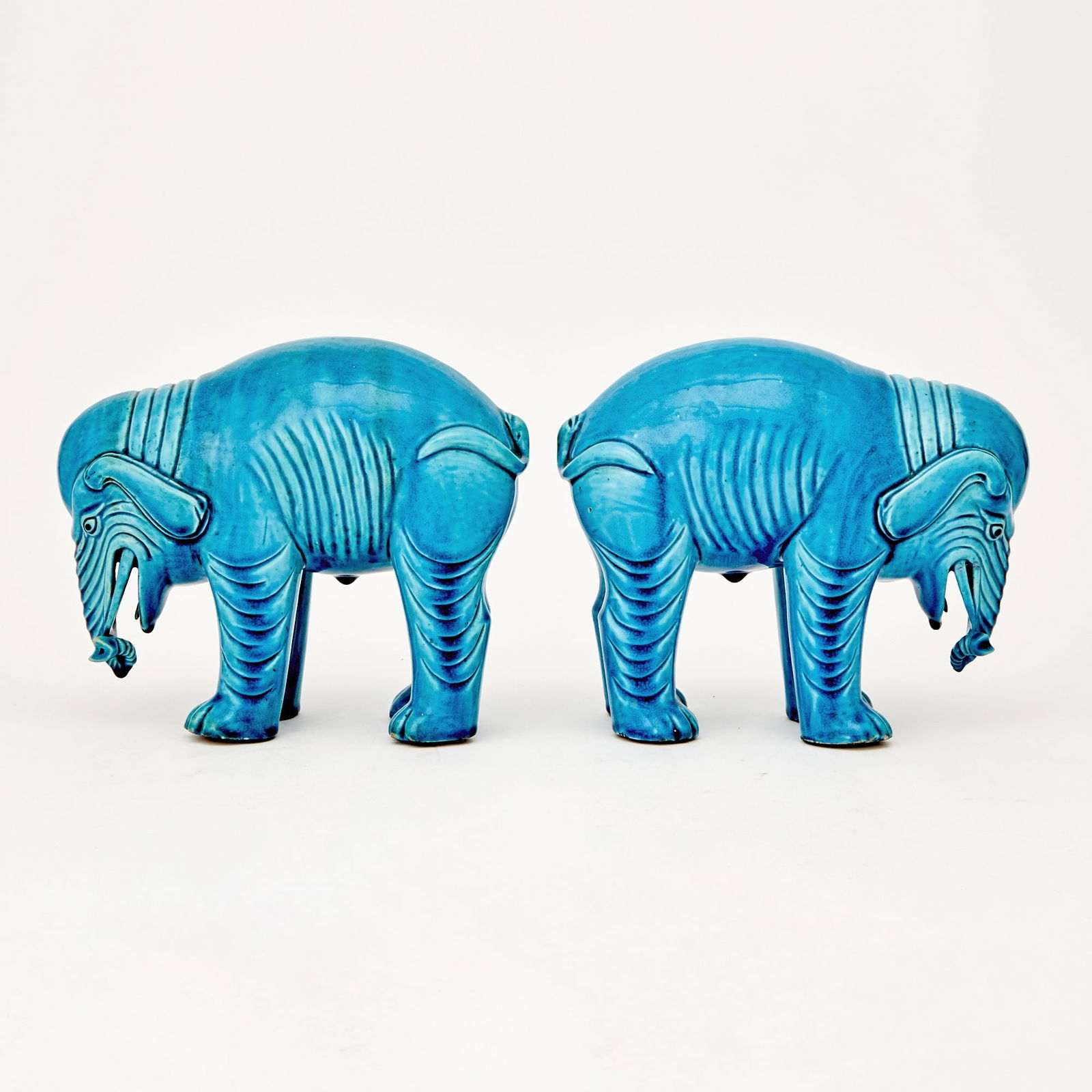 A Pair of Chinese Export Turquoise Glazed Porcelain Elephants (1 of 4)