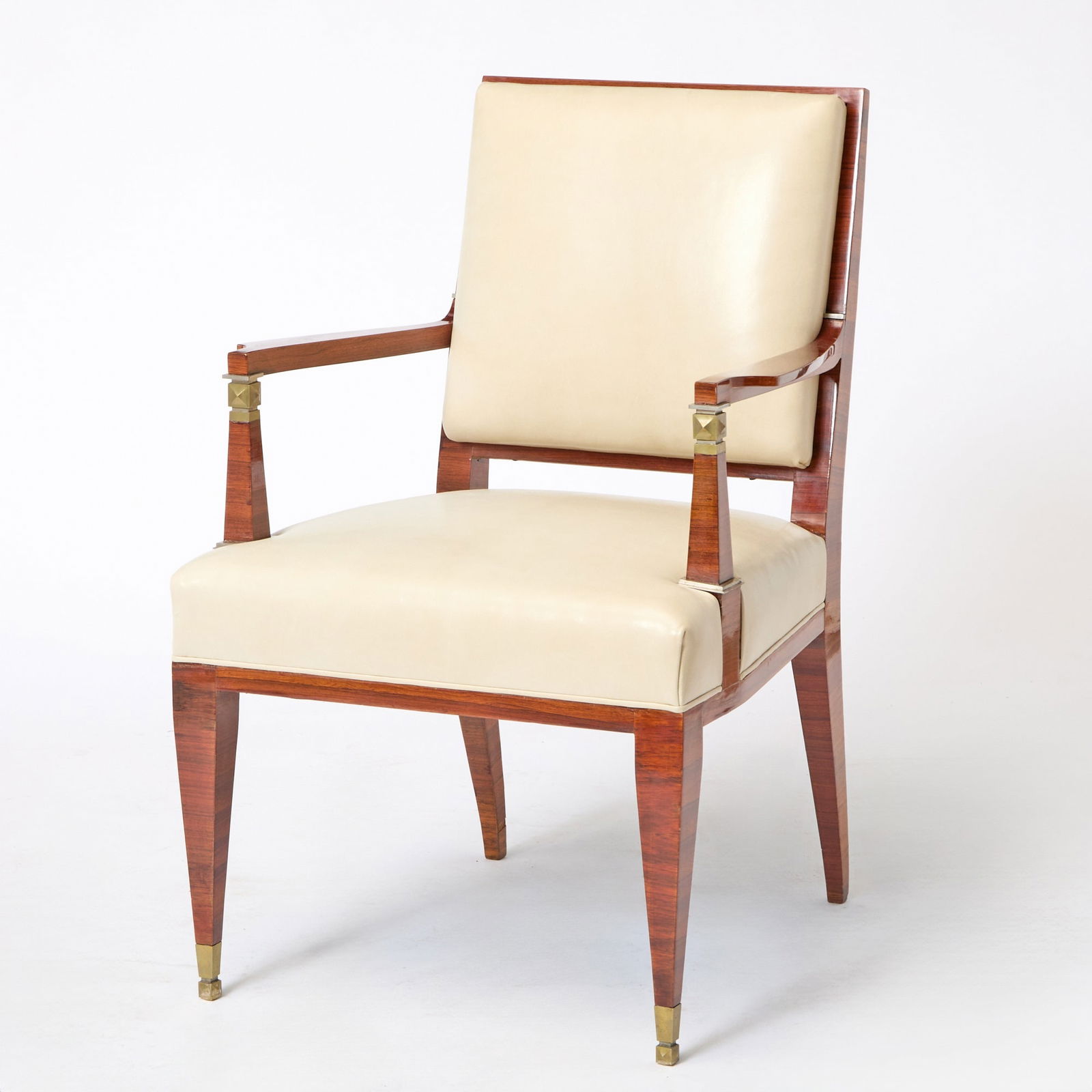 Lucien Rollin Leather Upholstered Macassar Ebony Armchair: Estate / Collection: Property From a Manhattan Apartment Decorated by David Kleinberg Height 35 inches, width 23 1/2 inches, depth of seat 21 inches, height of seat 17 1/2 inches.