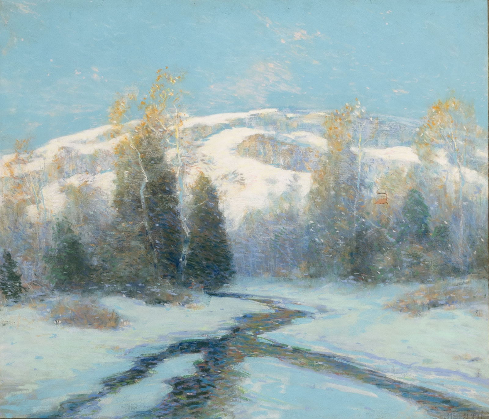 Ernest Albert: American, 1857-1946 Winter Twilight Signed Ernest Albert (lr) Pastel on paper Sight 21 1/4 x 25 1/4 inches Provenance: Sale, Sotheby's Arcade, New York, Sep. 24, 1998, lot 243 Abby M. Taylor Fine Art,