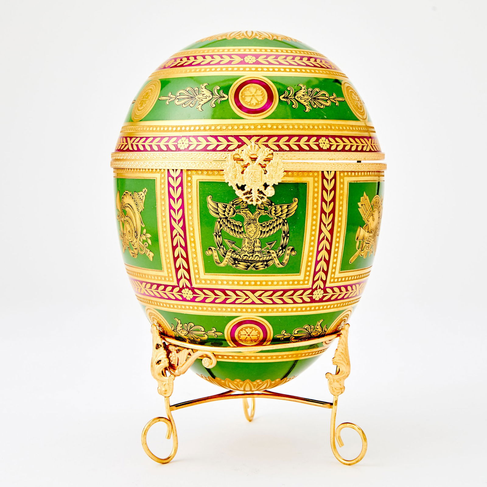 Tatiana Fabergé Gilt-Metal Mounted Porcelain Egg-Form Box and Stand (1 of 5)
