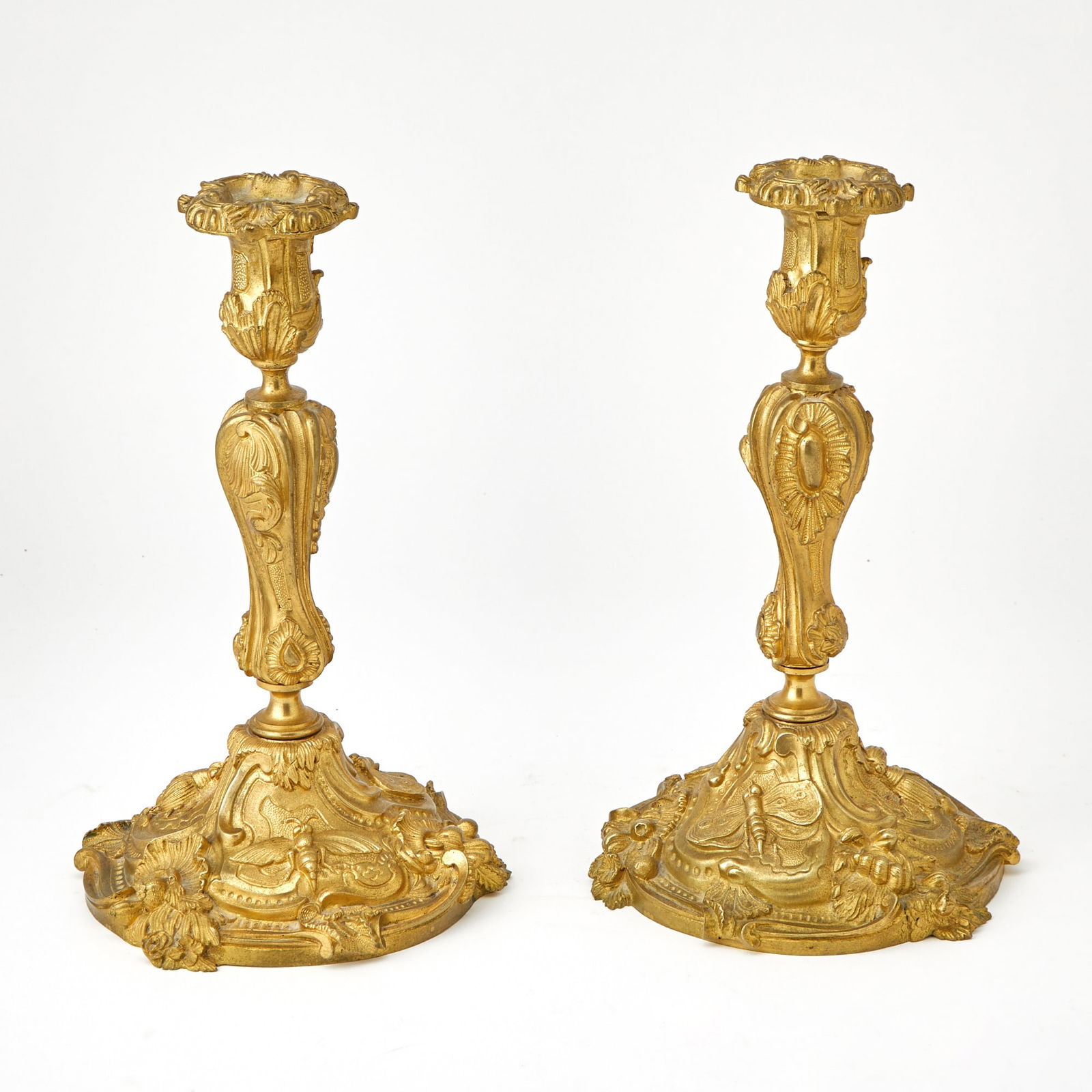 Pair of Louis XV Style Gilt-Bronze Candlesticks: Estate / Collection: Property of a New York Collector Height 11 1/4 inches.