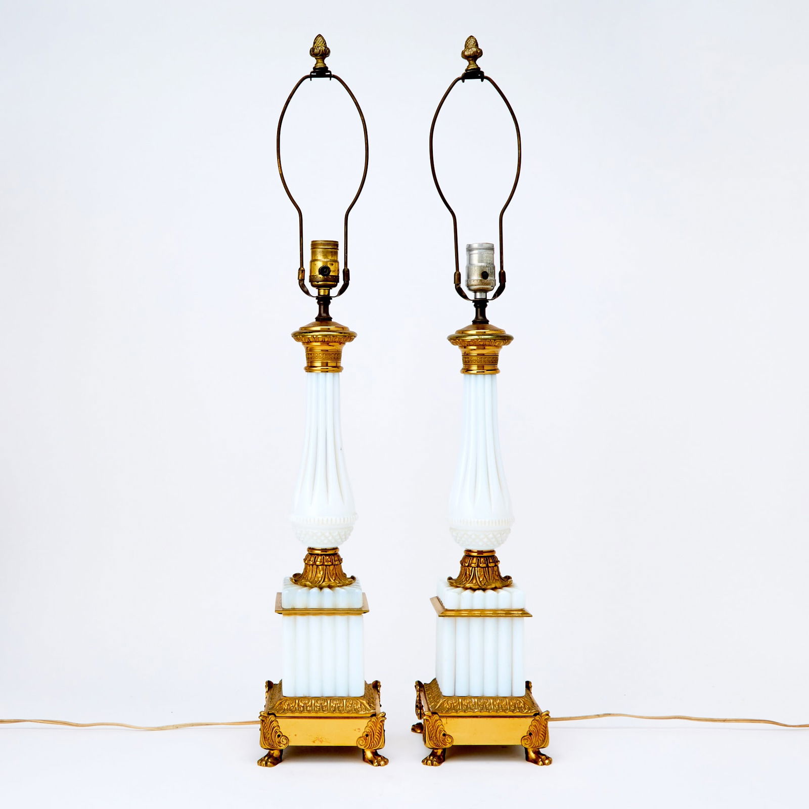 Pair of Gilt Bronze Mounted Opaline Lamps (1 of 3)