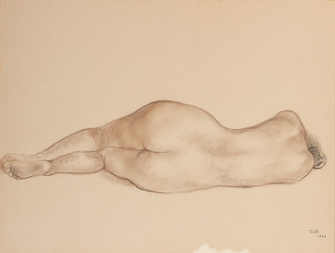 Francisco Zúñiga: Mexican, 1912 - 1998 Untitled (Nude), 1966 Signed Zga 1966 (lr) Crayon and pencil on paper Sight 19 1/2 x 25 1/2 inches (49.5 x 64.7cm) (Framed 28 3/4 x 34 3/4 inches)<