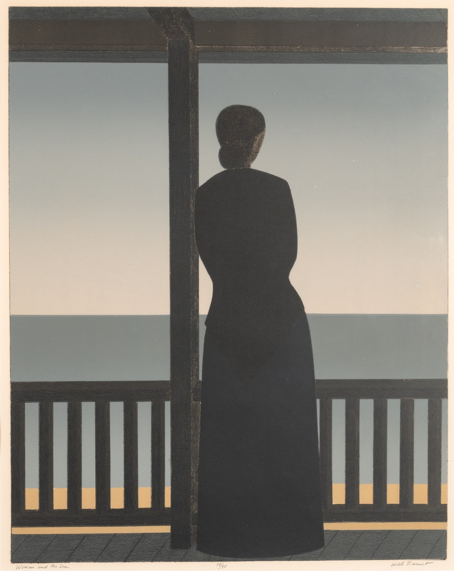 Will Barnet (1911-2012): WOMAN BY THE SEA (SZOKE 152)Color lithograph, 1973, on Arches paper, signed, titled and numbered 39/75 in pencil, printed by Bramson and Georges, Paris, published by the artist, with good or full marg