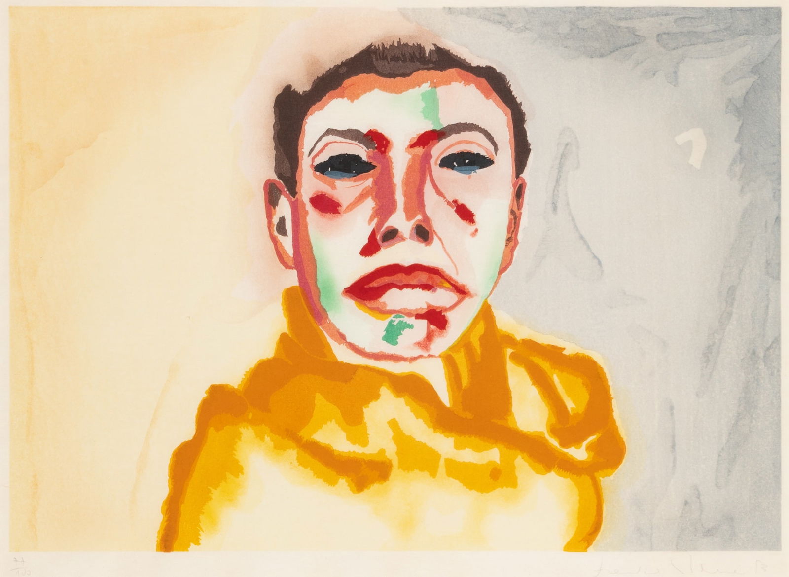 Francesco Clemente (b. 1952): I (SELF-PORTRAIT)Color woodcut, 1982, on Kozo paper, signed and numbered 77/100 in pencil, printed by Tadashi Toda, Shi-un-do Print Shop, Kyoto, published by Crown Point Press, Oakland, with full marg