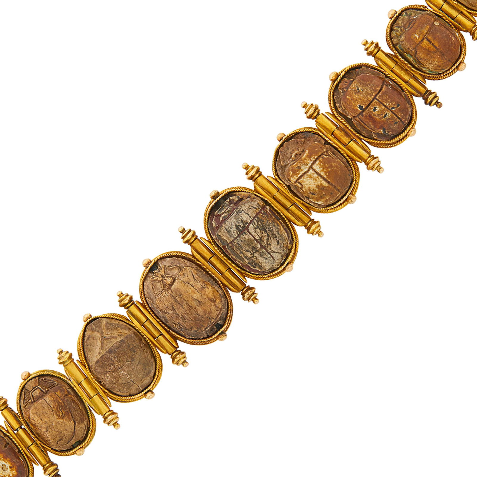 Egyptian Revival Gold and Hardstone Scarab Bracelet (1 of 3)