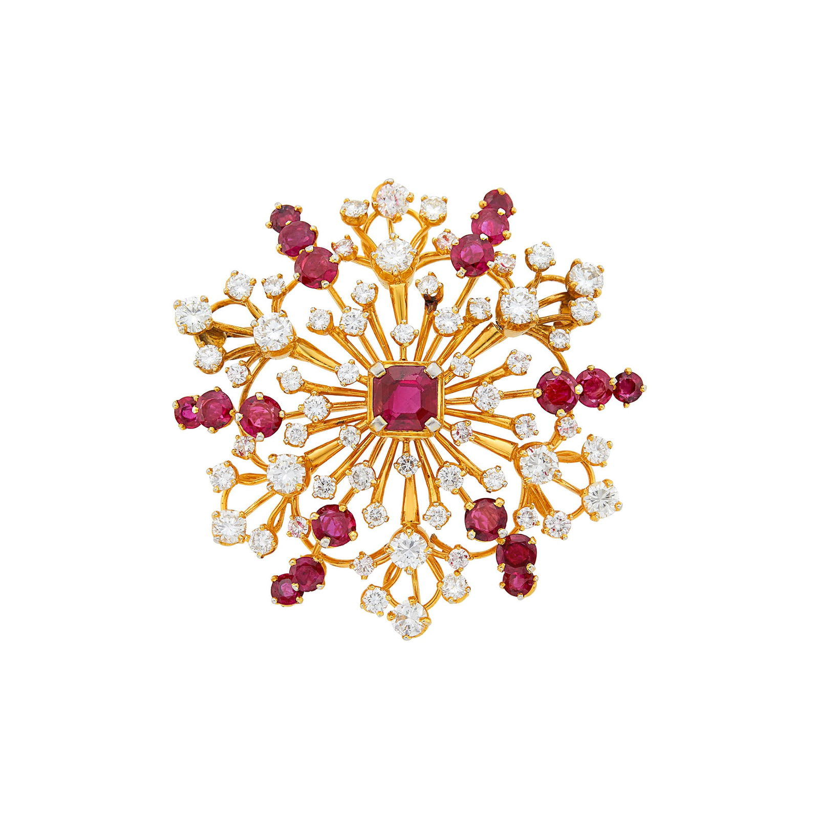 Gold-Plated Platinum, Ruby and Diamond Snowflake Brooch (1 of 2)