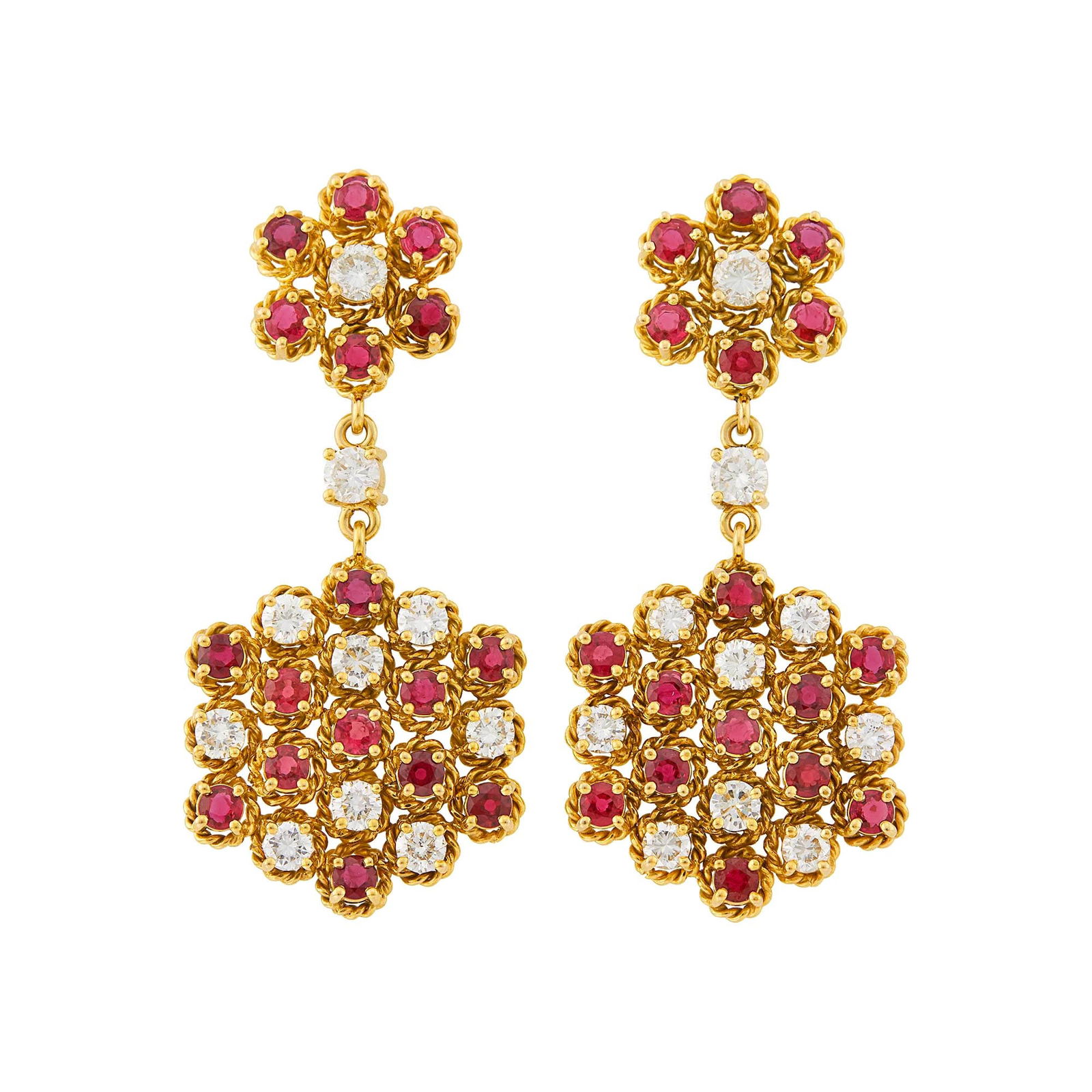 Pair of Gold, Ruby and Diamond Pendant-Earrings (1 of 2)