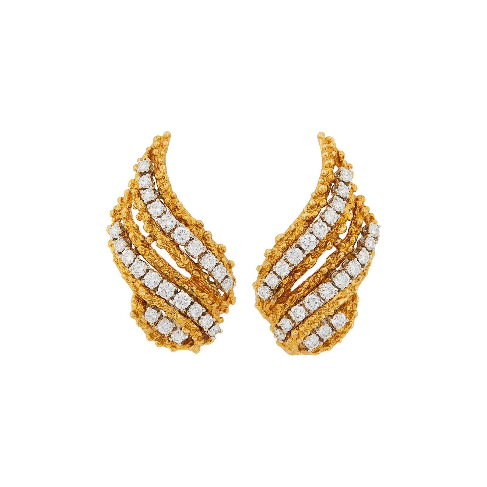 Pair of Two-Color Gold and Diamond Earclips (1 of 2)