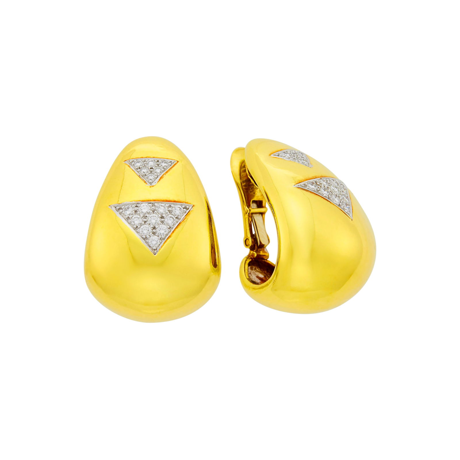 David Webb Pair of Gold and Diamond Hoop Earclips