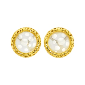 Angela Cummings for Steuben Pair of Gold, Crystal and Frosted Crystal Polka Dot Earrings