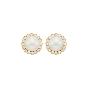 Van Cleef & Arpels Pair of Gold, South Sea Cultured Pearl and Diamond Earclips, France