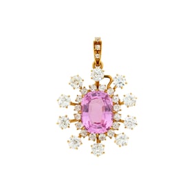 Antique Gold, Pink Topaz and Diamond Pendant