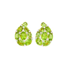 Verdura Pair of Gold, Peridot and Diamond 'Paisley' Earclips