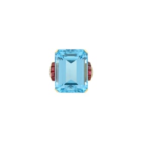 Gold, Platinum, Aquamarine, Ruby and Diamond Ring