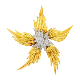 Tiffany & Co., Schlumberger Gold, Platinum and Diamond 'Flames' Clip-Brooch, France