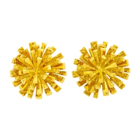 Tiffany & Co. Pair of Gold Domed Spray Earclips