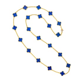 Van Cleef & Arpels Long Gold and Lapis 'Alhambra' Necklace, France