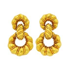 David Webb Pair of Hammered Gold Door Knocker Earclips
