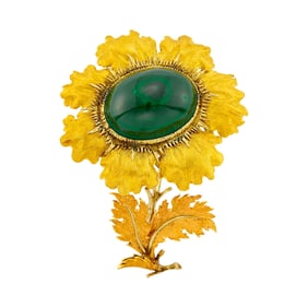 Buccellati Tricolor Gold and Malachite Flower Brooch