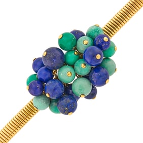 Cartier Gold, Turquoise and Lapis Bead Tubogas Bracelet