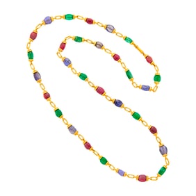 David Webb Gold and Colored Stone Bead Chain Necklace