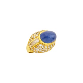 Gold, Cabochon Sapphire and Diamond Ring