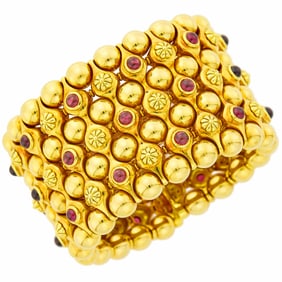 Verdura Gold and Cabochon Garnet Cuff Bracelet