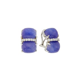 Seaman Schepps Pair of White Gold, Cabochon Tanzanite and Diamond Earclips