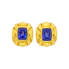 Andrew Clunn Pair of Hammered Gold and Tanzanite Earclips