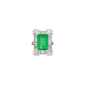 Platinum, Emerald and Diamond Ballerina Ring