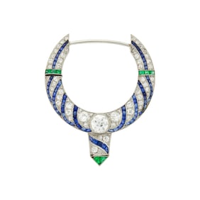 Platinum, Diamond, Sapphire and Emerald Brooch
