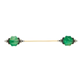 Cartier Paris Gold, Platinum, Carved Jade, Diamond and Black Enamel Jabot