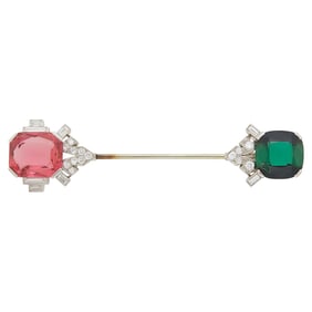 C. F. Peck Platinum, Multicolored Tourmaline and Diamond Jabot
