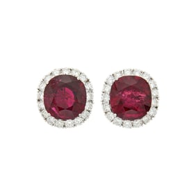 Pair of Platinum, Rubellite and Diamond Earclips