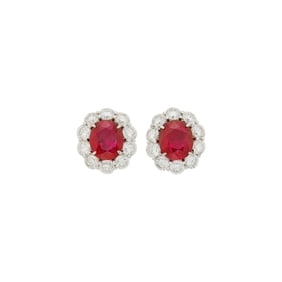 Pair of Platinum, Ruby and Diamond Earclips