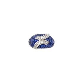 Platinum, Invisibly-Set Sapphire and Diamond BombÃ© Ring, France