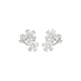 Van Cleef & Arpels Pair of Platinum and Diamond Flower Earclips, France