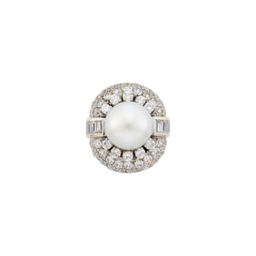 White Gold, South Sea Cultured Pearl and Diamond Ring