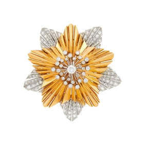 Verdura Gold, Platinum and Diamond Clip-Brooch