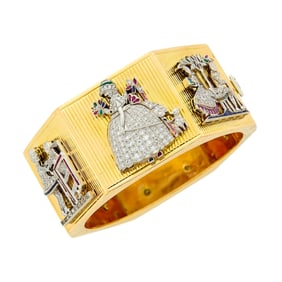 Gold, Platinum, Diamond and Synthetic and Gem-Set Cuff Bangle Bracelet