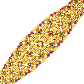 Gold, Gem-Set and Diamond Bracelet