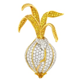 Nicholas Varney Tricolor Gold, Diamond and Colored Diamond 'Peeling Onion' Clip-Brooch