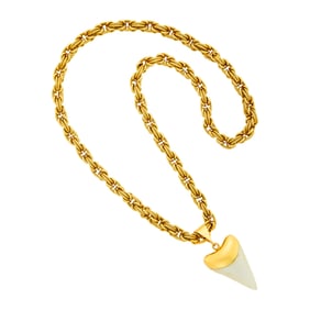 Van Cleef & Arpels Long Gold and Double Shark Tooth Pendant Chain Necklace