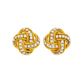 Boucheron Paris Pair of Gold, Platinum and Diamond Earclips