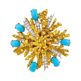 Andrew Grima for Haller Jewellery Company Two-Color Gold, Turquoise and Diamond Pendant-Brooch
