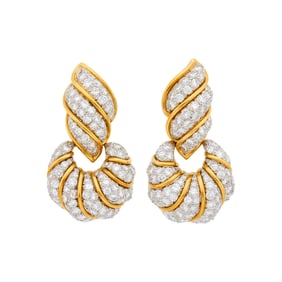 David Webb Pair of Gold, Platinum and Diamond Pendant-Earclips