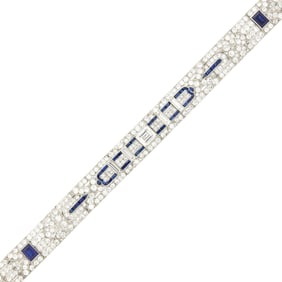 Platinum, Diamond and Sapphire Bracelet